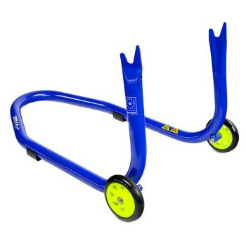 HINTERER MONTAGESTÄNDER BIHR MIT V-ADAPTERN FÜR AUFNAHMEN. BLAUE FARBE UND GELBE ROLLEN. HERST.-NR. PT89918